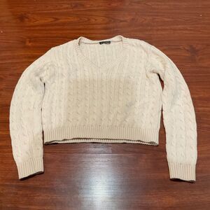 Brandy Melville Pink Cable Knit Grandpa Sweater V Neck Cropped Knit